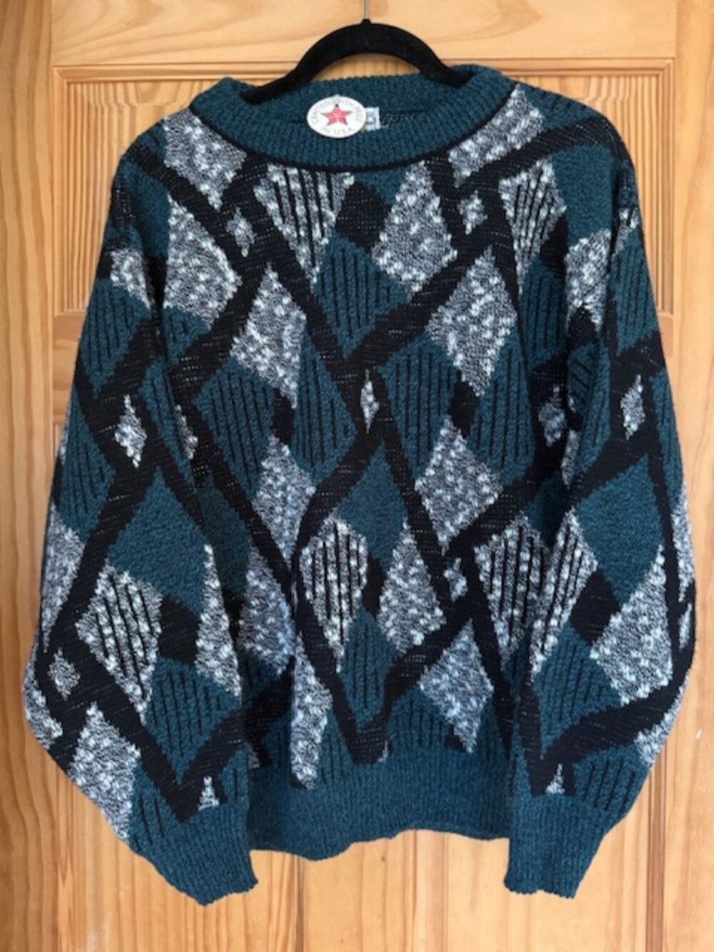 VTG Le Tigre Sweater Mens L Coogi Style Geometric Knit USA 90s
